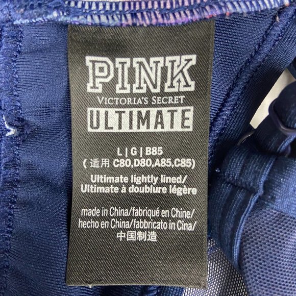 PINK Victoria's Secret Navy Floral Racerback Sports Bra with Yellow Accents - Picture 6 of 7